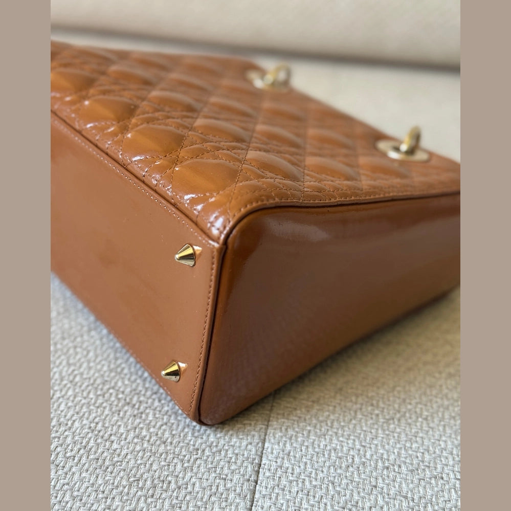 Christian Dior Caramel Patent Leather Medium Lady Dior Bag (Restored)