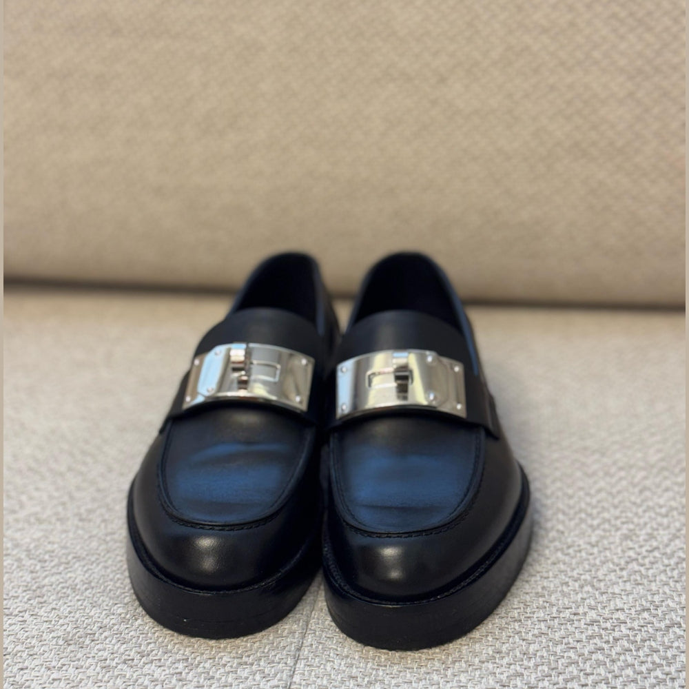 Hermès Black Leather Hot Loafers with Kelly Turn Lock