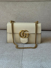Gucci Calfskin Medium Mystic White GG Marmont Chain Handle Bag