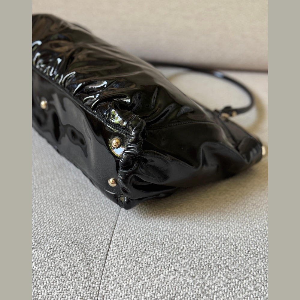 Gucci Abbey D-Ring Black Patent Leather Shoulder Bag