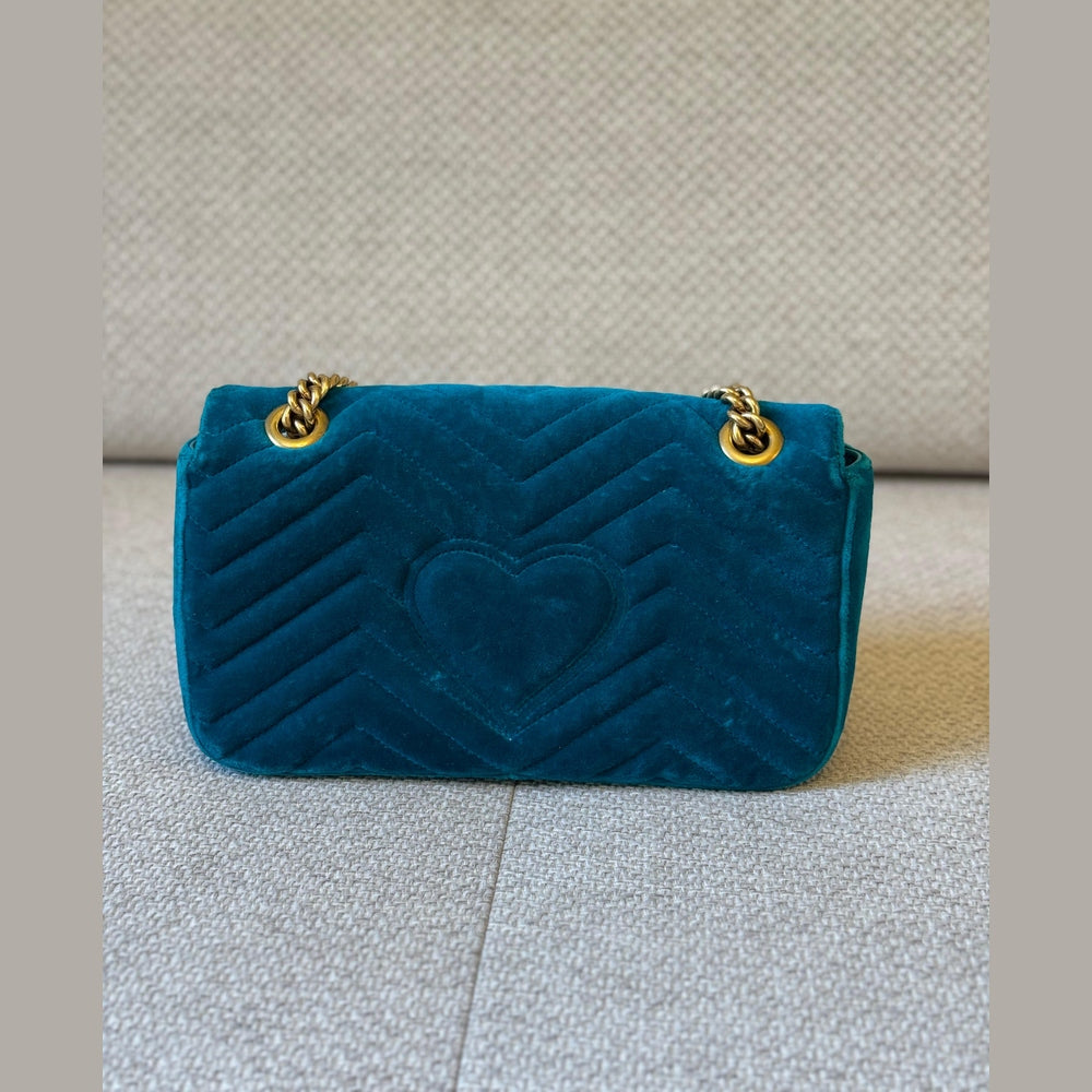 Gucci Velvet Embellished GG Marmont Shoulder Bag