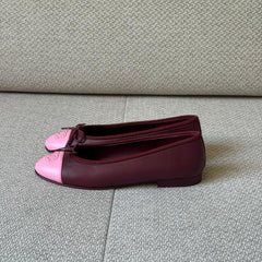 Chanel Burgundy & Pink Lambskin Cap Toe CC Ballerina Flats – Size 37