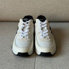 Chanel Beige & Black Calfskin / Mesh Sneakers - Size 39