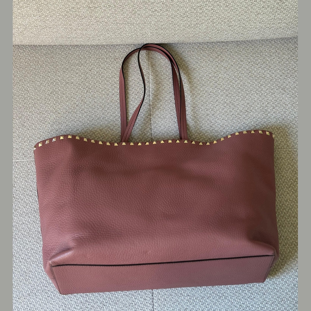 Valentino Rockstud Tote in Rosewood Leather