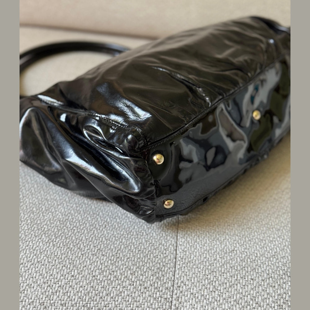 Gucci Abbey D-Ring Black Patent Leather Shoulder Bag