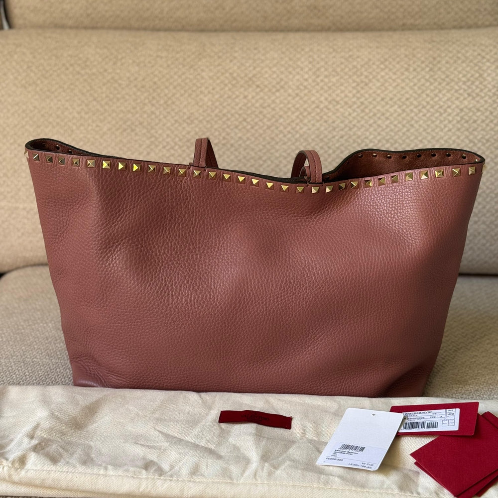 Valentino Rockstud Tote in Rosewood Leather