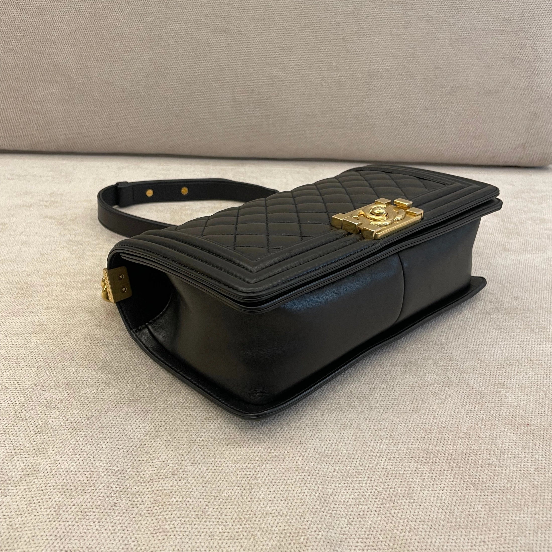 Chanel Black Calfskin Old Medium Boy with Gold Hardware