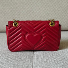 Gucci Red Small GG Marmont Matelassé Shoulder Bag