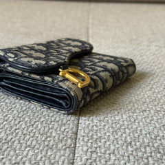 Dior Saddle Lotus Wallet in Blue Dior Oblique Jacquard