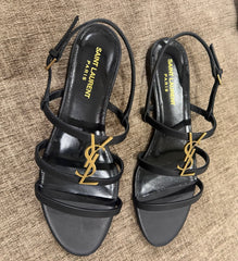 Saint Laurent Black Cassandre Flat Sandals – Size 38