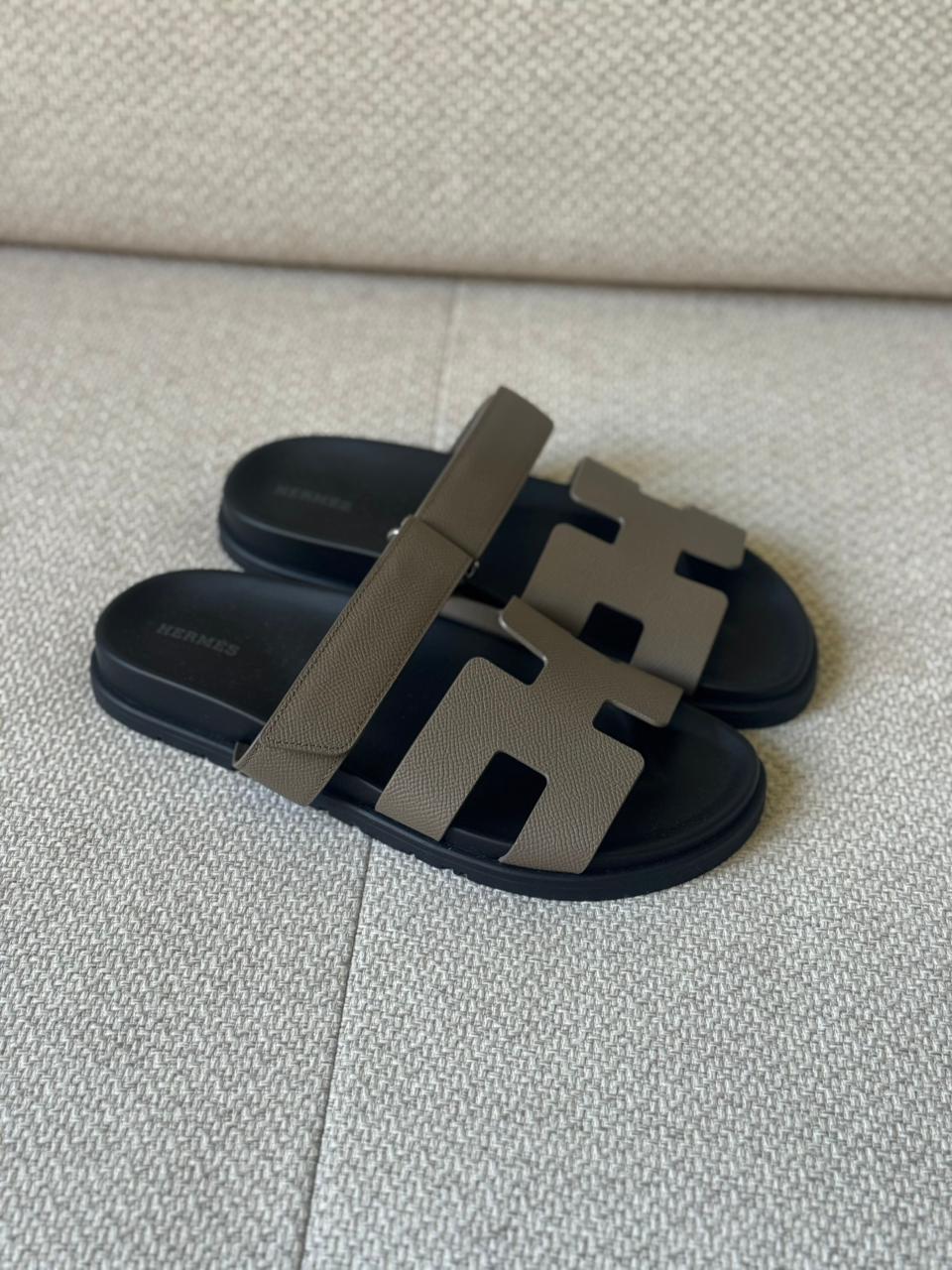 Hermès Étoupe Epsom Leather Chypre Sandals - Size 37.5 & 40