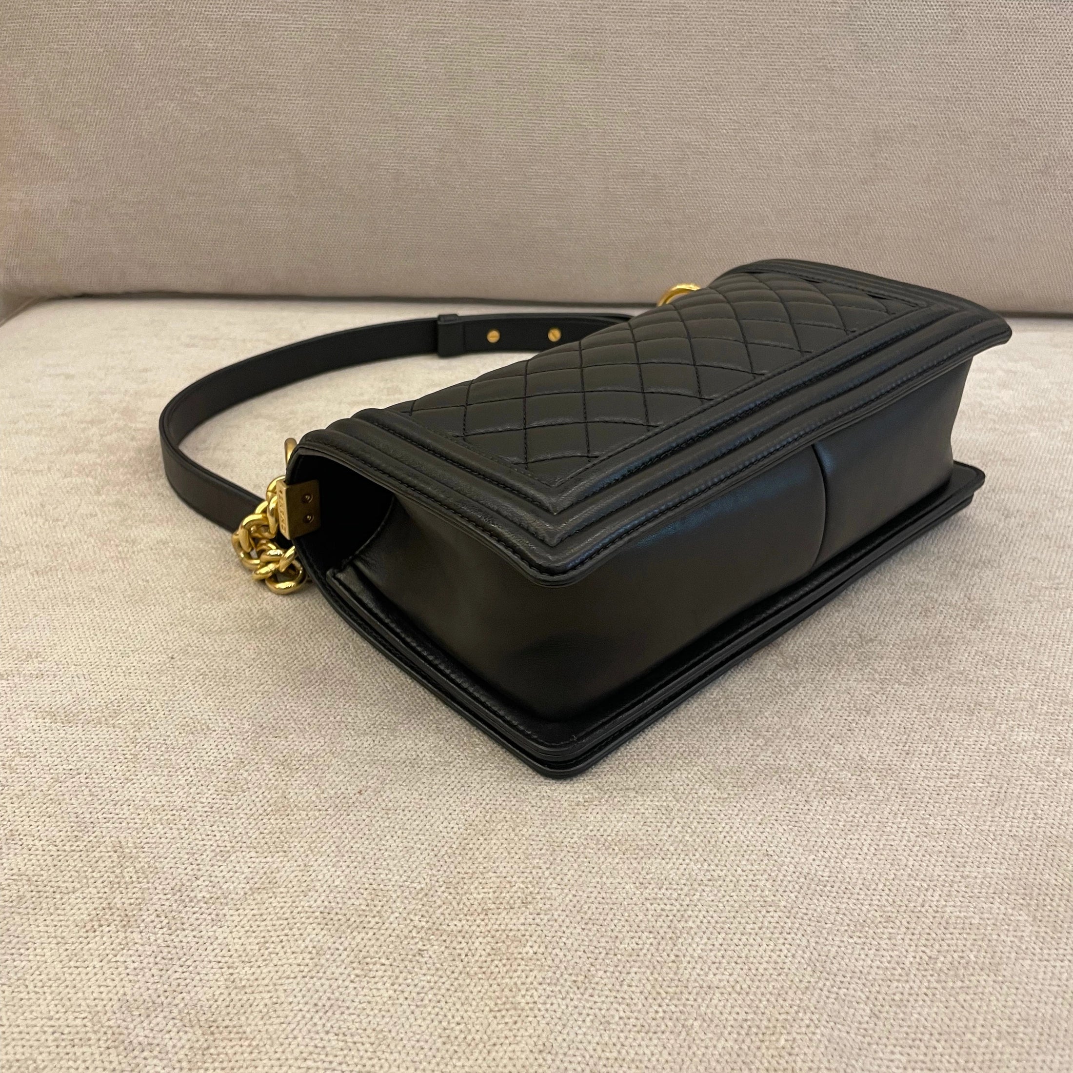 Chanel Black Calfskin Old Medium Boy with Gold Hardware