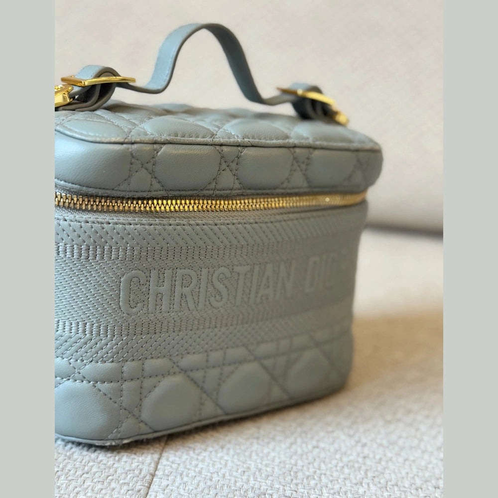 Christian Dior Small Vanity Case in Gray Cannage Calfskin Leather