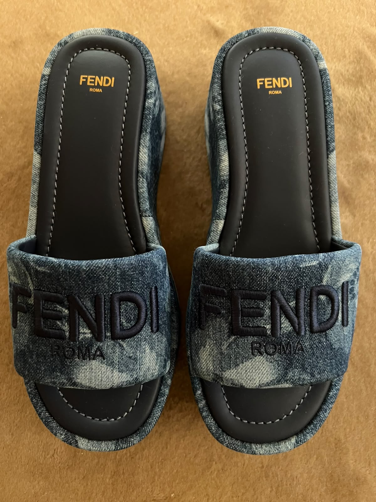 Fendi Sunshine Denim Platform Slide - Size 37.5