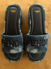 Fendi Sunshine Denim Platform Slide - Size 37.5