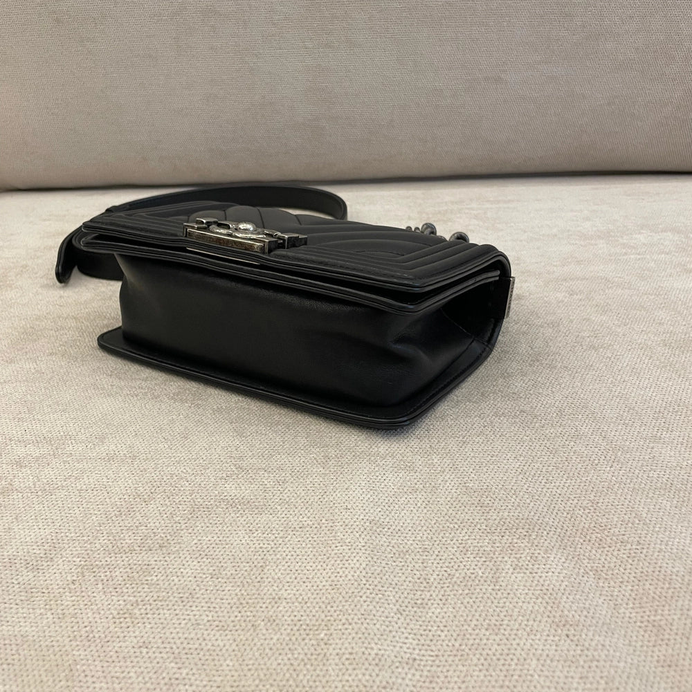 Chanel Navy Blue Calfskin Leather Small Boy with SHW