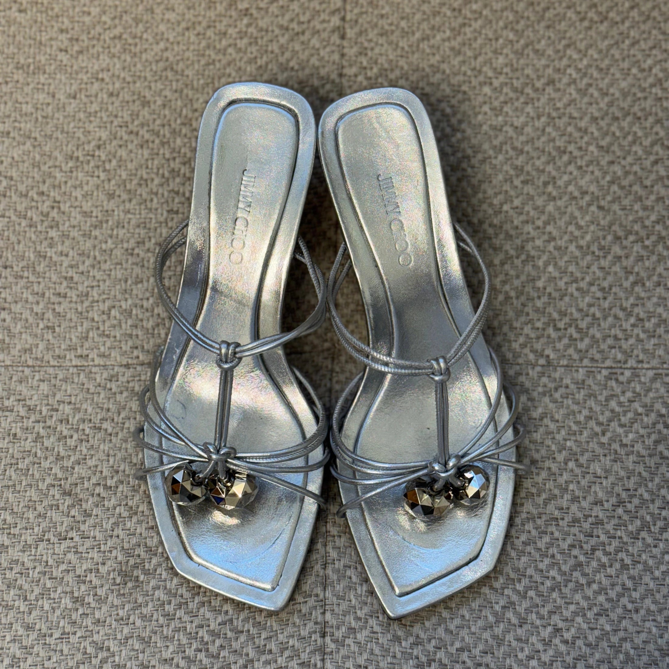 Jimmy Choo Silver Jemma Mules - Size 37.5