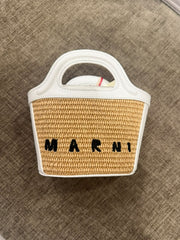 Marni White Raffia Tropicalia Micro Bag with Strap