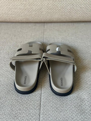 Hermès Beige Galet Calfskin Leather Chypre Sandals - Size 38