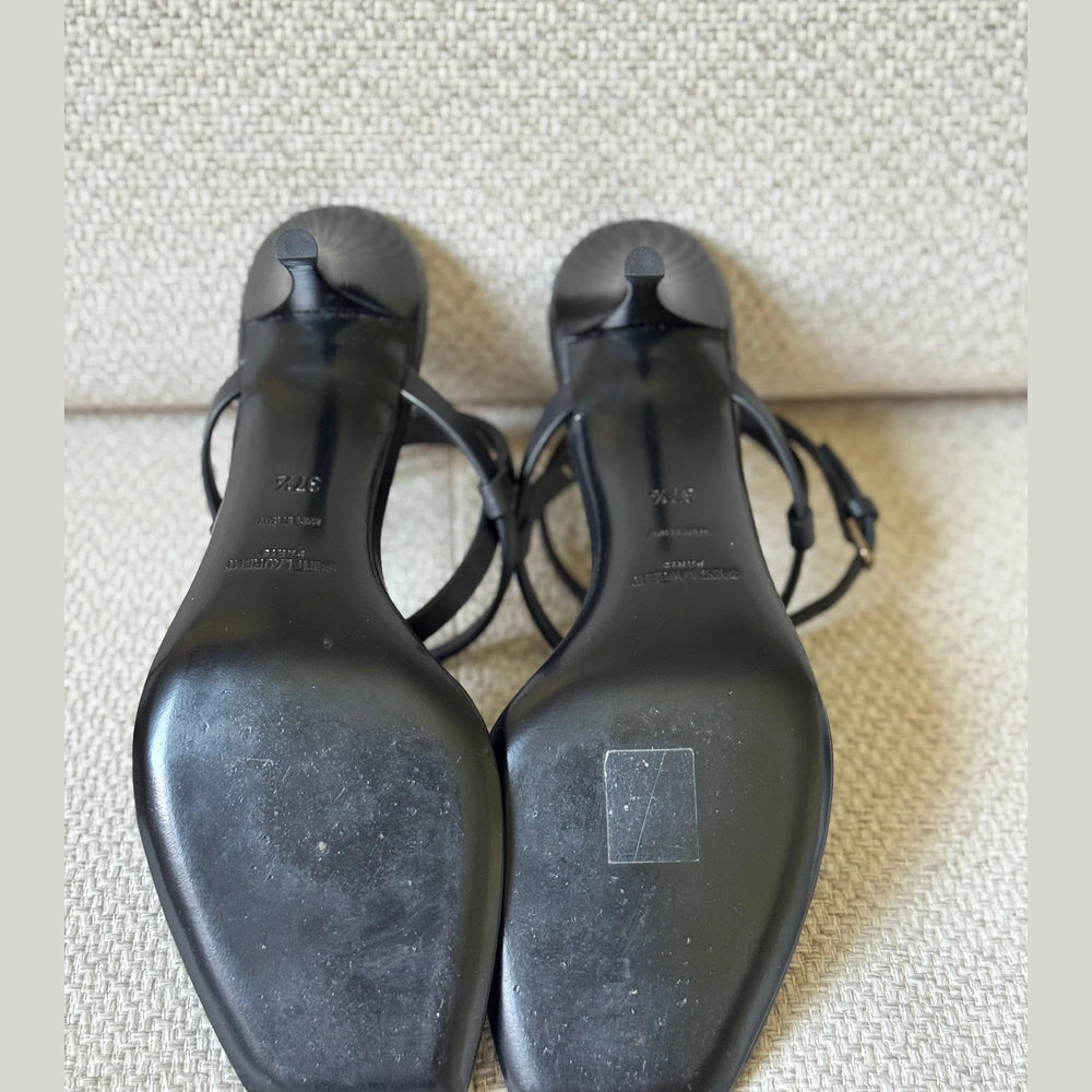 Saint Laurent Black Cassandra Sandals - Size 37.5