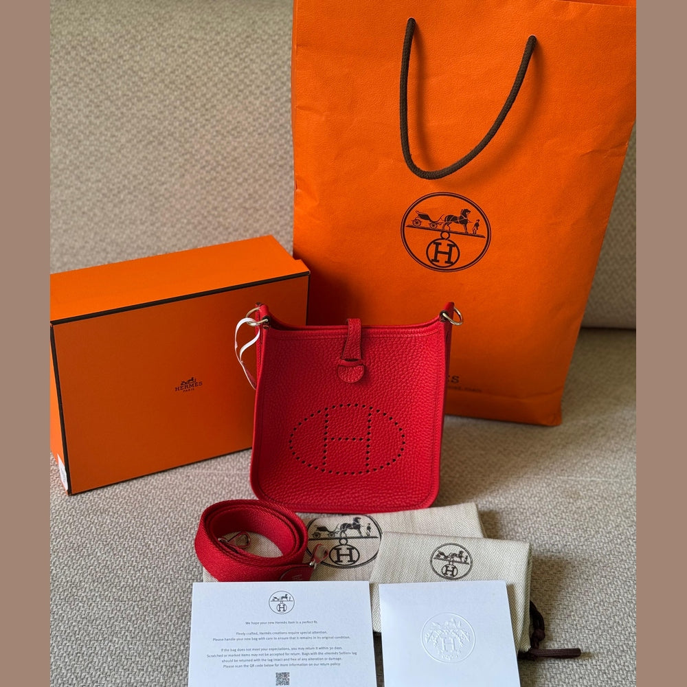 Hermès Rouge Radieux Mini Evelyne with Strap