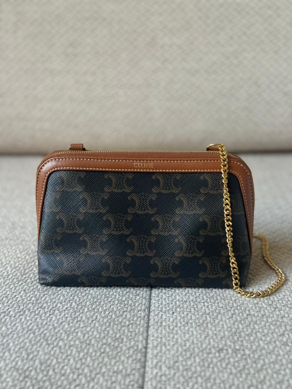 Céline Triomphe Canvas Clutch on Chain