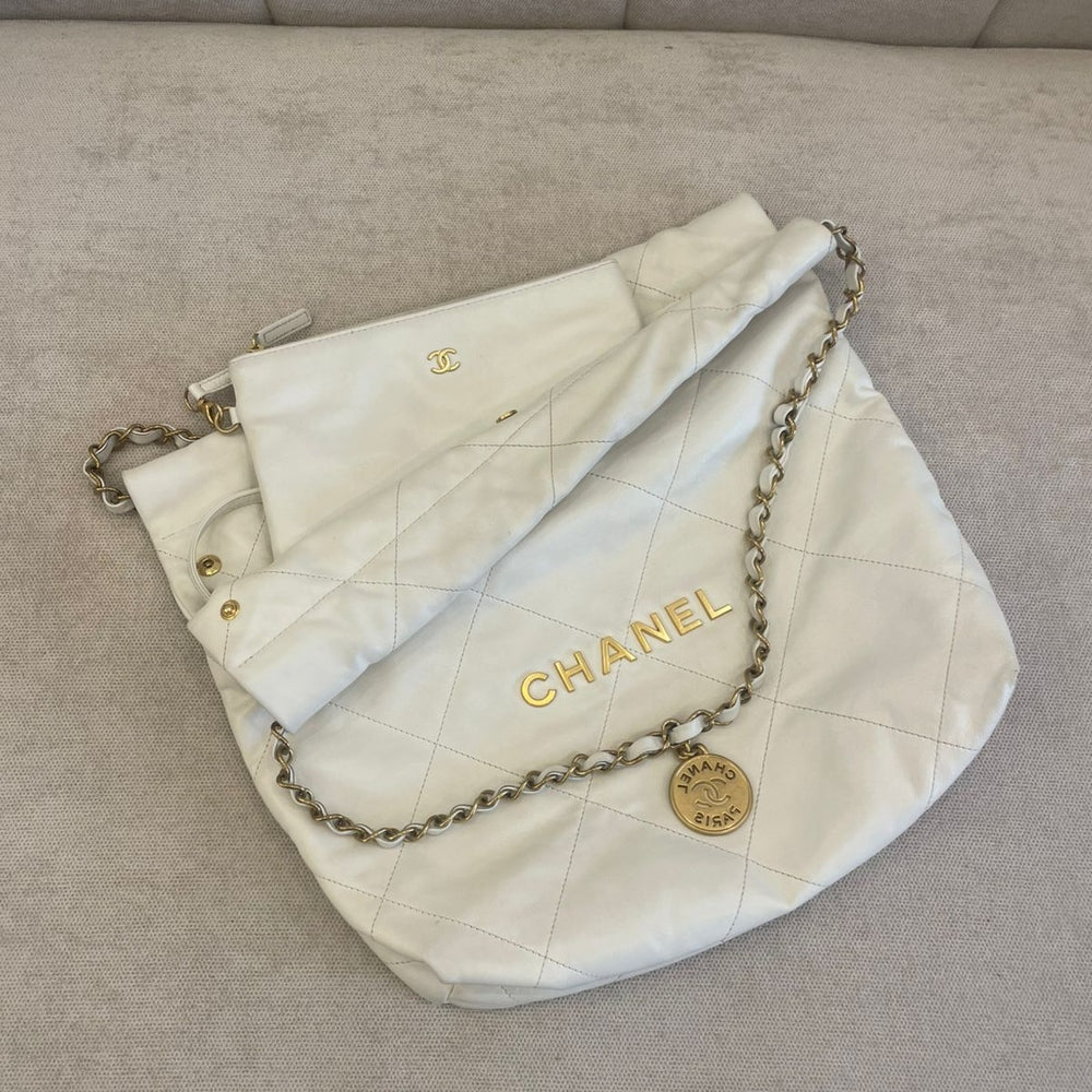 Chanel Small White Chanel 22 Gold Hardware 29x32cm