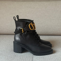 Valentino Black VLogo Combat Boots - Size 37