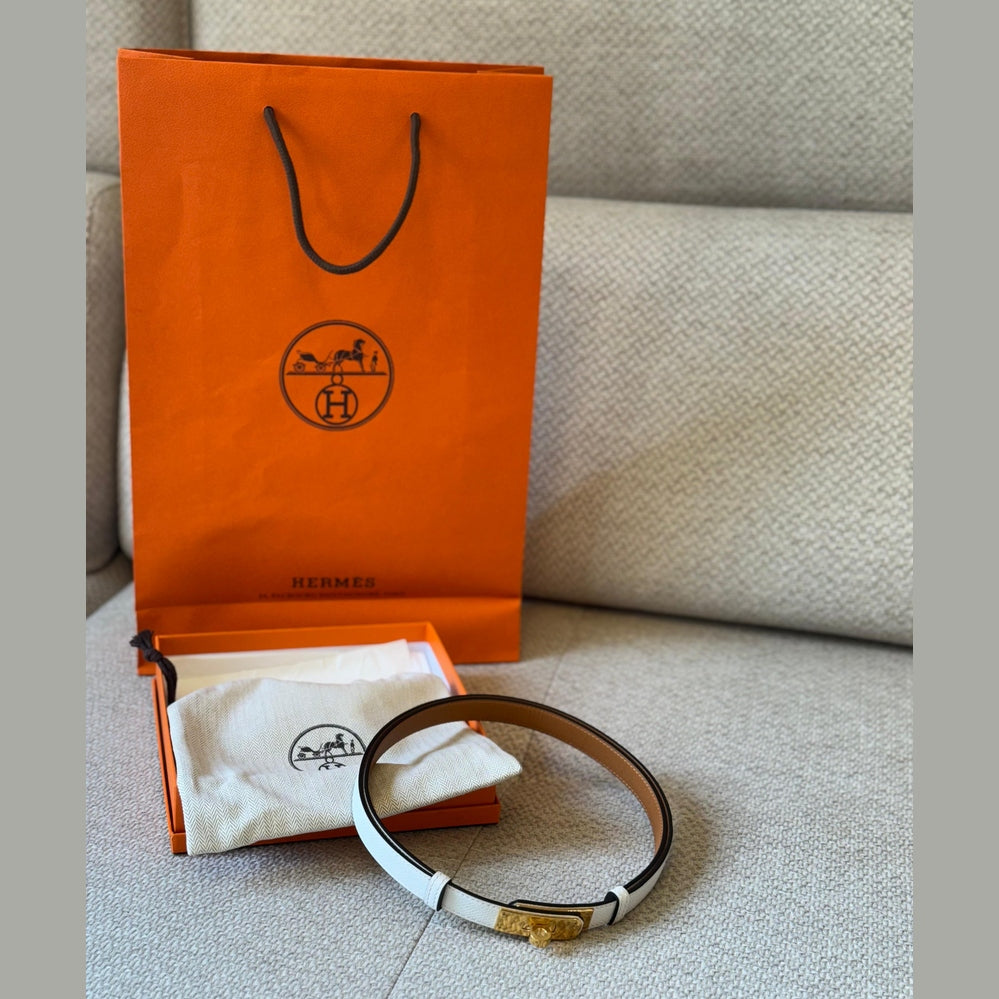 Hermès Adjustable White Leather Kelly Belt with GHW