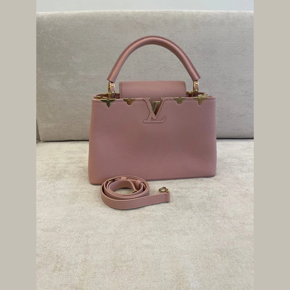 Louis Vuitton Capucines PM Pink Taurillon Leather with Flower Crown Embellishment