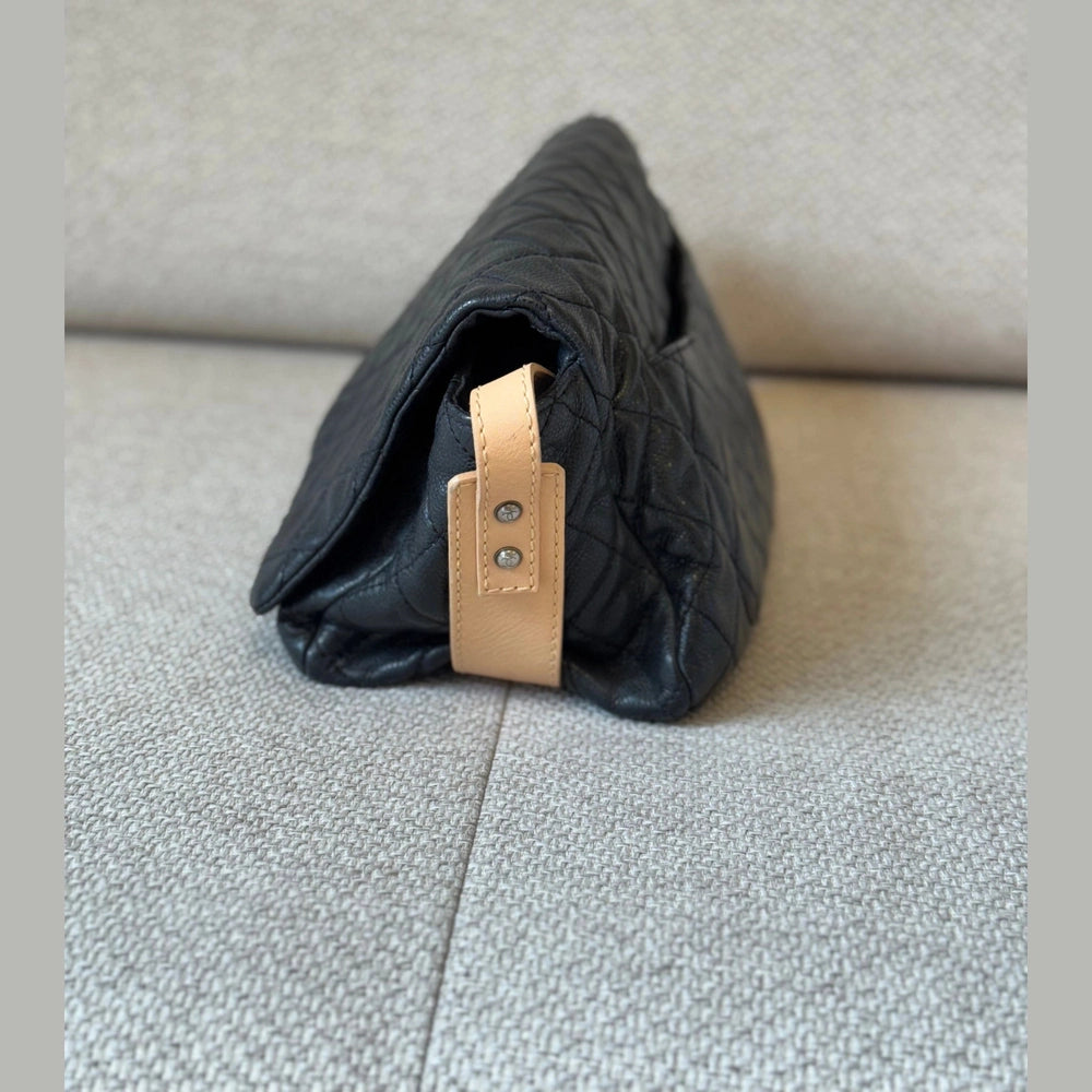 Chanel Reissue Messenger Flap Bag in Black Caviar Leather with Beige Leather Strap