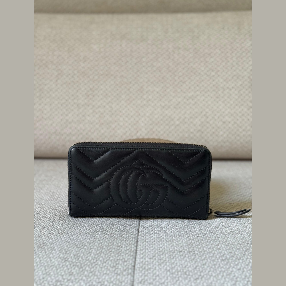 Gucci GG Marmont Black Leather Zipped Wallet