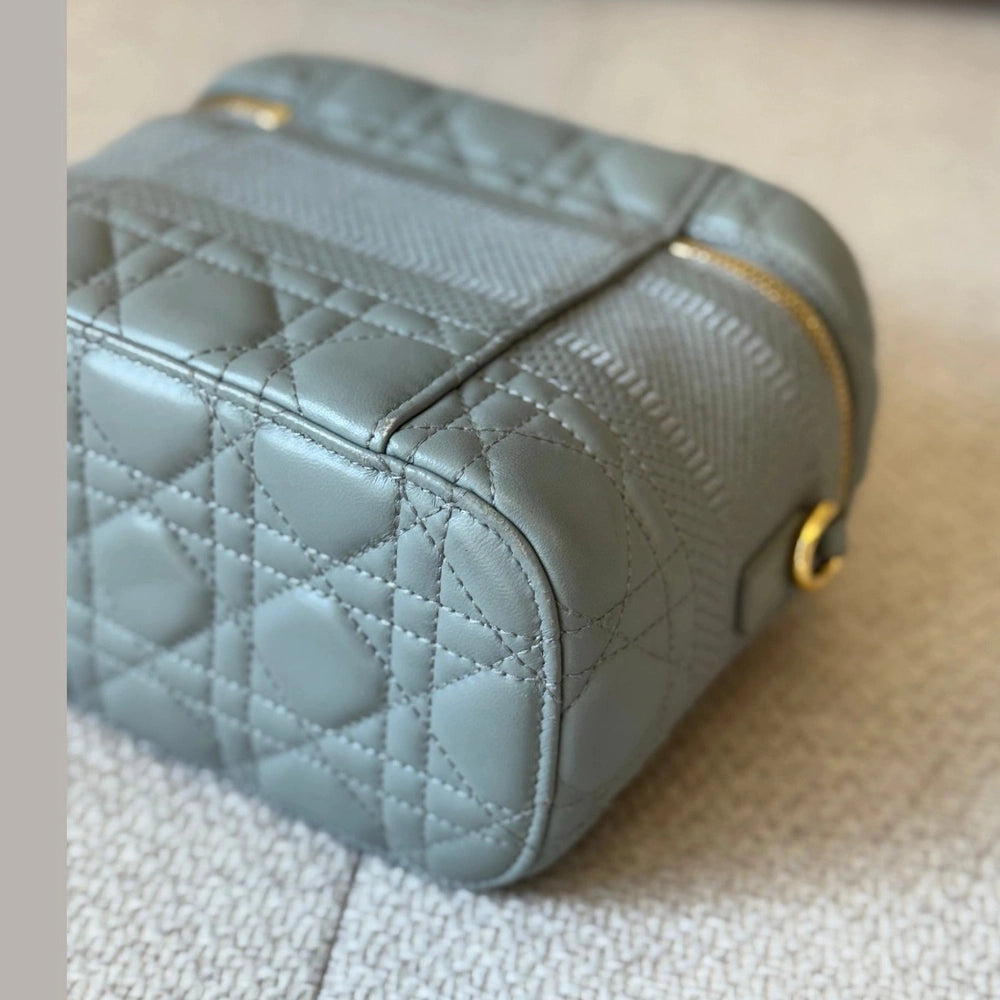 Christian Dior Small Vanity Case in Gray Cannage Calfskin Leather