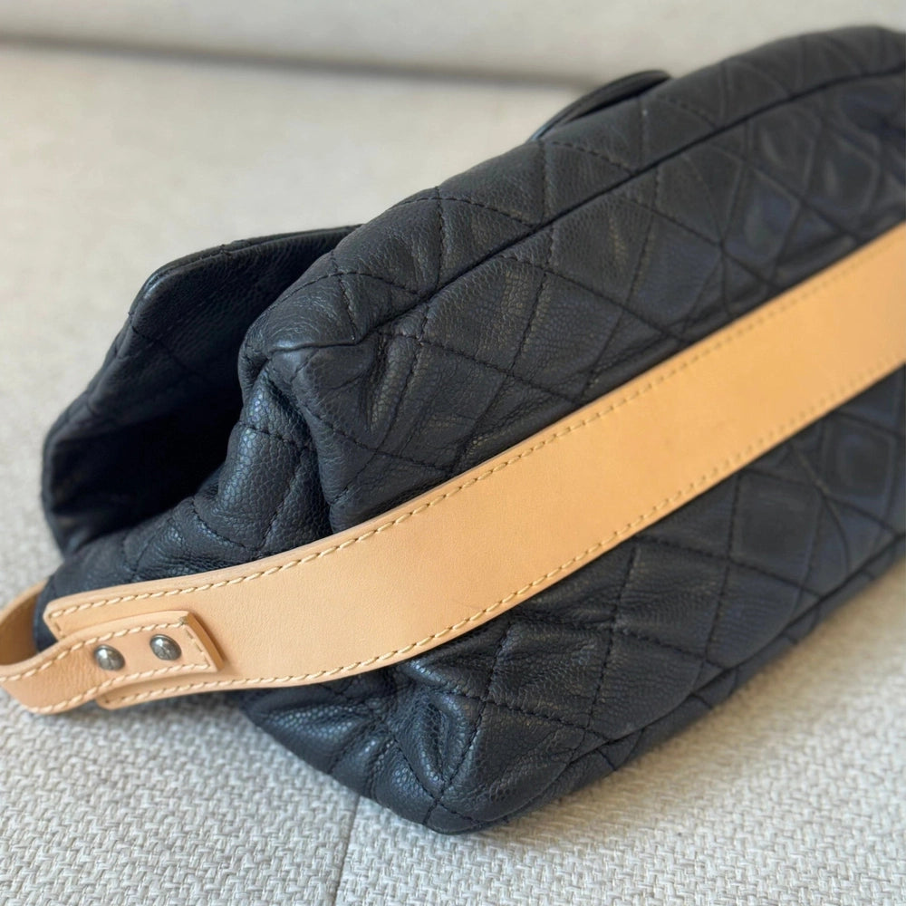 Chanel Reissue Messenger Flap Bag in Black Caviar Leather with Beige Leather Strap