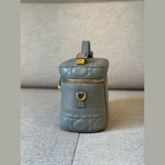 Christian Dior Small Vanity Case in Gray Cannage Calfskin Leather