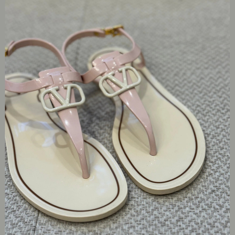 Valentino Pink V Logo Rubber Sandals - Size 38