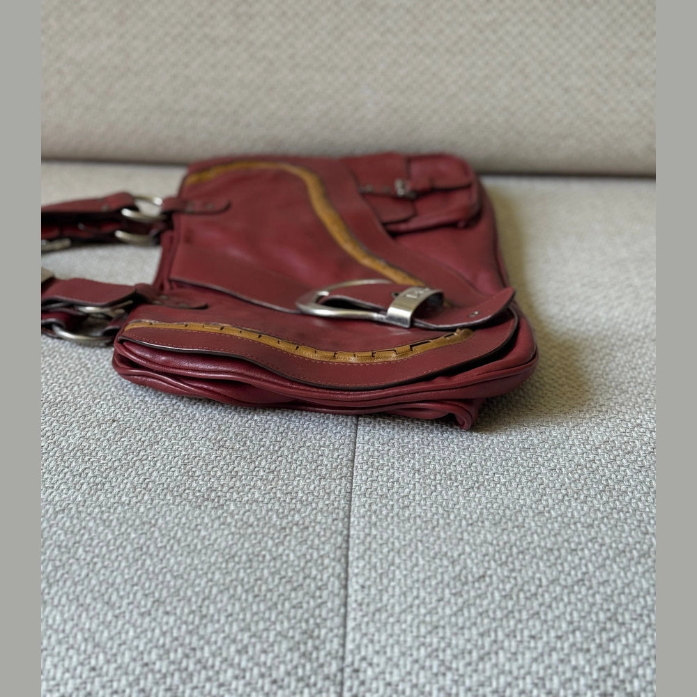 Christian Dior Burgundy Leather Gaucho Double Saddle Bag - Vintage Icon