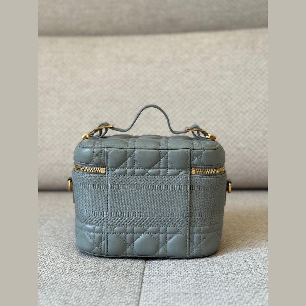 Christian Dior Small Vanity Case in Gray Cannage Calfskin Leather