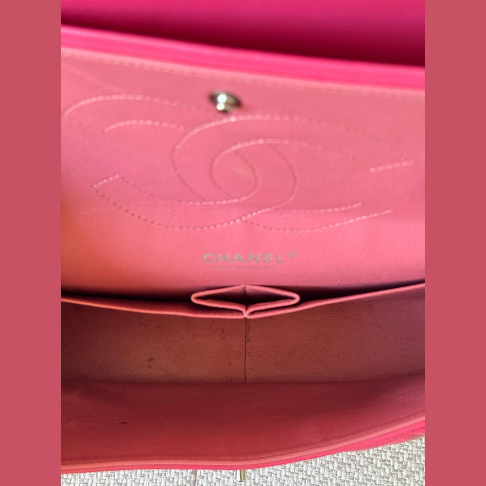 Chanel Quilted Lambskin Leather Pink Jumbo Double Flap Bag (Restored)