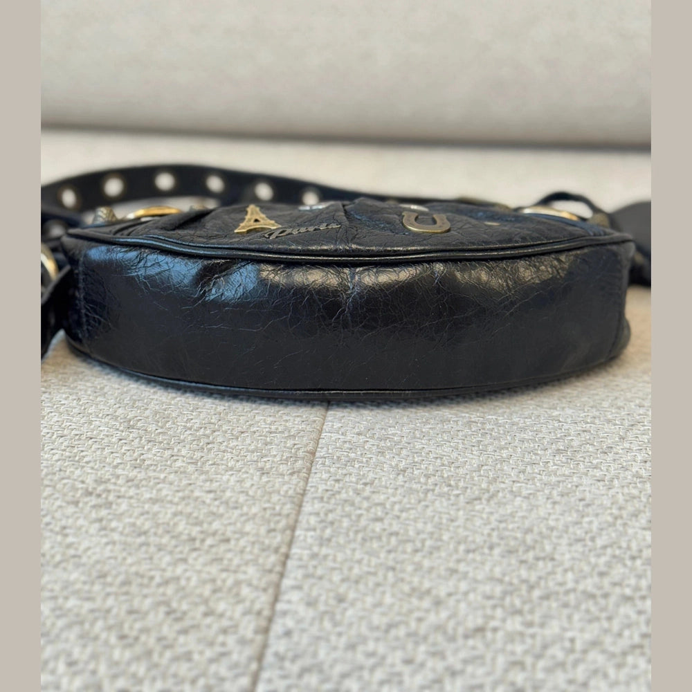 Balenciaga Le Cagole XS Shoulder Bag in Black Arena Lambskin with Charms