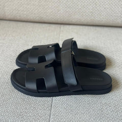 Hermès Black Calfskin Leather Chypre Sandals - Size 42