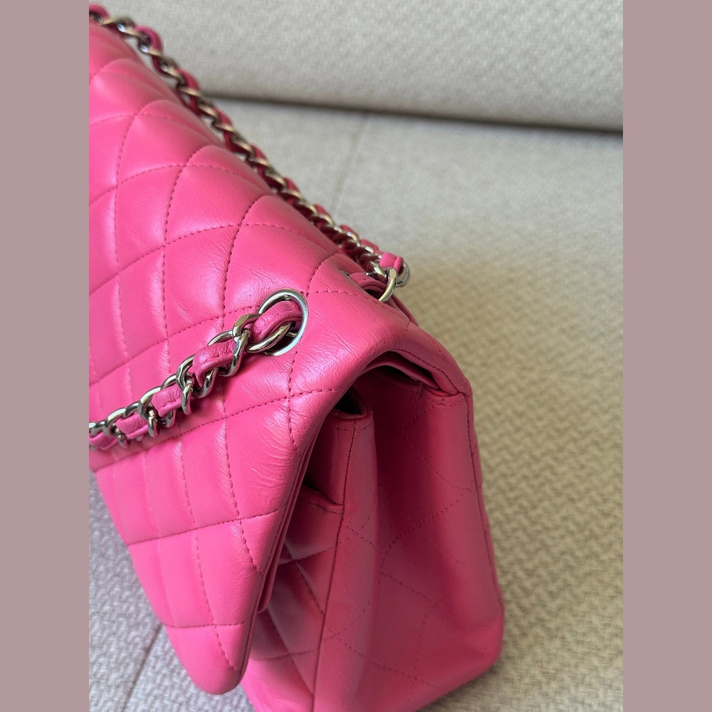 Chanel Quilted Lambskin Leather Pink Jumbo Double Flap Bag (Restored)