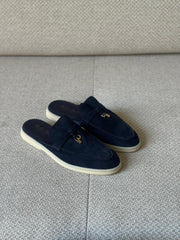 Loro Piana Summer Charms Walk Mules in Suede Blue - Size 38.5