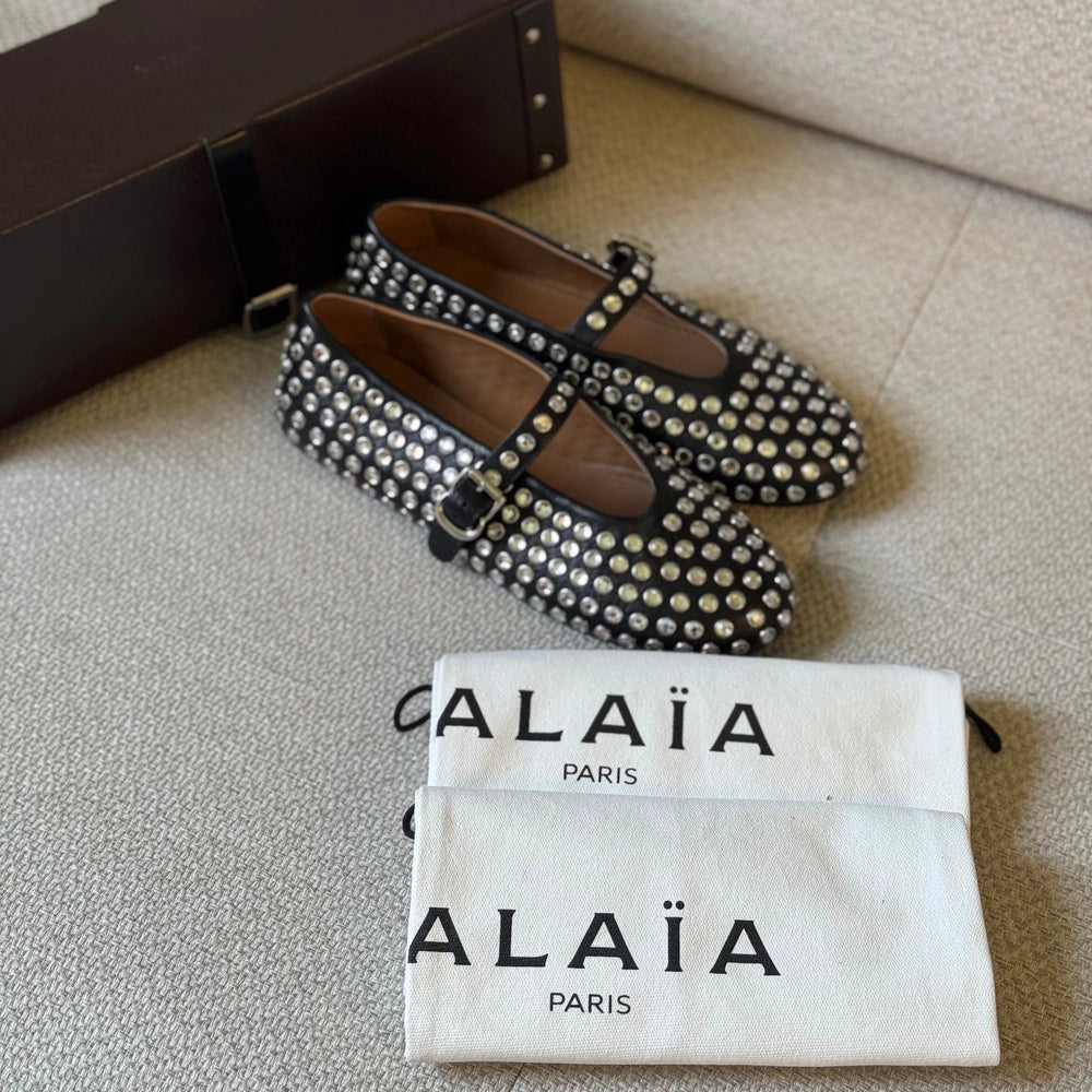 Alaïa Black Studded Leather Ballerina Flats – Size 38