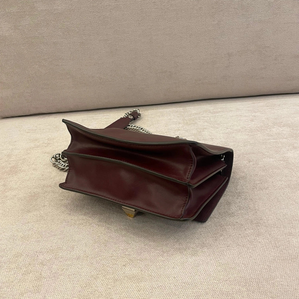 Fendi Kan I Small Bag Burgundy Calfskin with Silver Tone Hardware