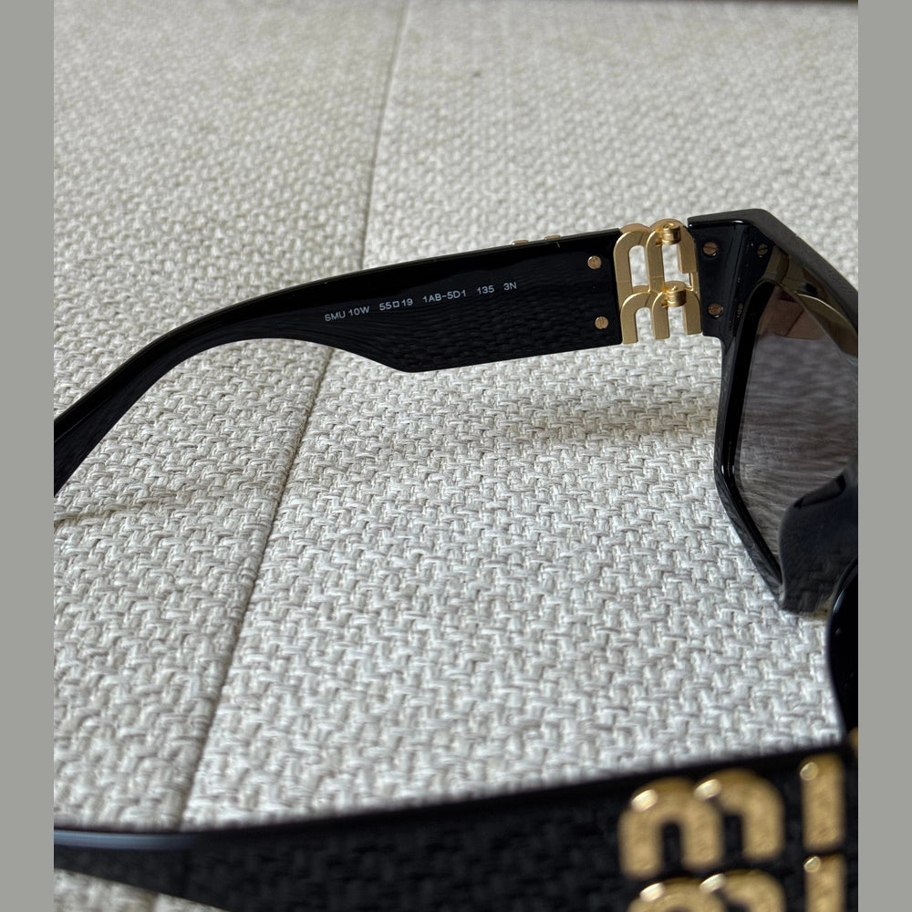 Miu Miu Black Square Sunglasses with Gold Logo Detail