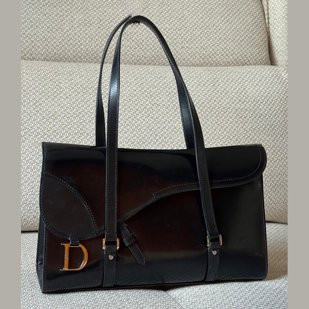 Christian Dior Black Saddle Flap Shoulder Bag