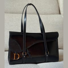 Christian Dior Black Saddle Flap Shoulder Bag