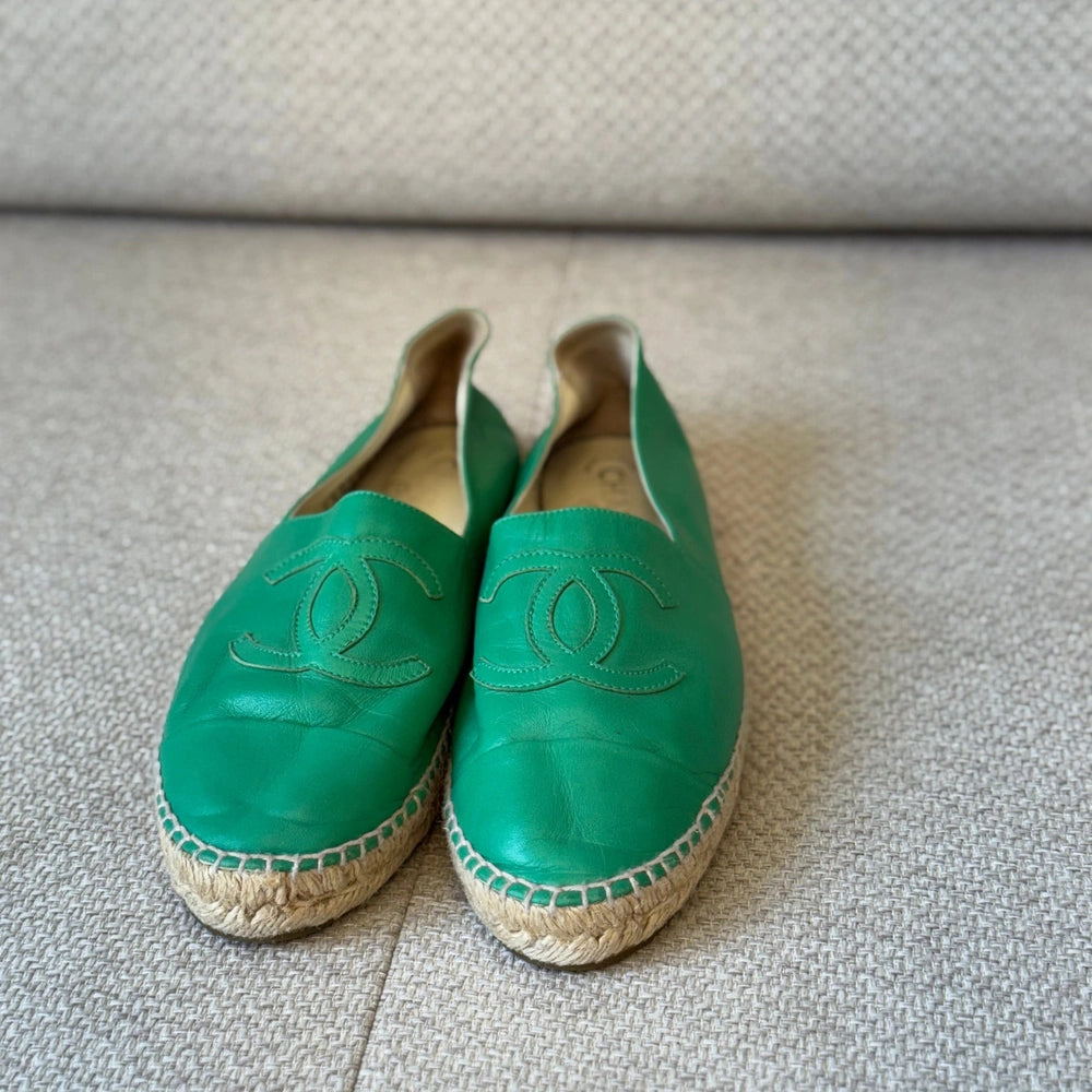 Chanel Green Leather Espadrilles - Size 41