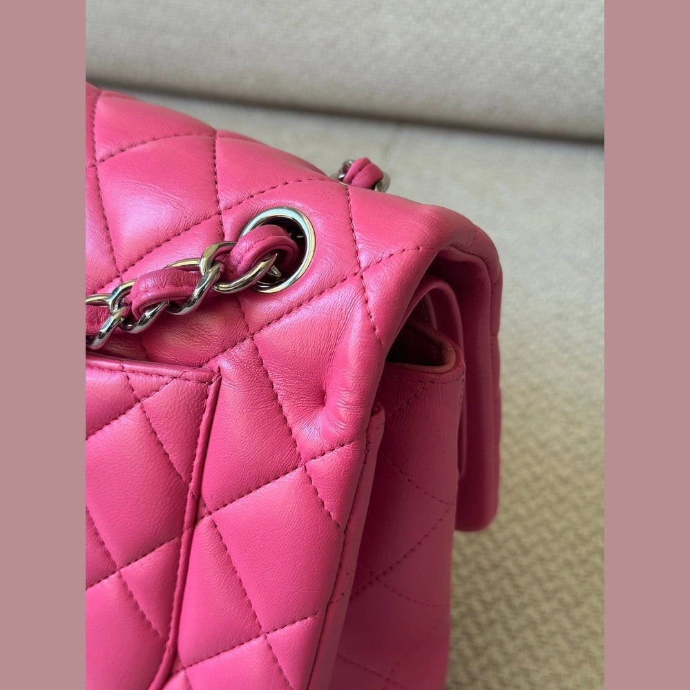 Chanel Quilted Lambskin Leather Pink Jumbo Double Flap Bag (Restored)
